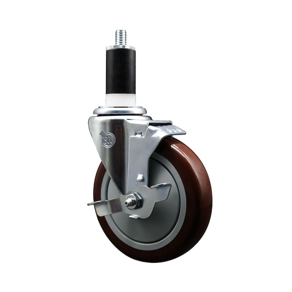 5'' Maroon Poly Swivel 1-3/8'' Expanding Stem Caster with Brake